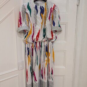 Damon Dress Women's 80s Abstract Pattern Dress Short Sleeves Drop Waist